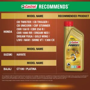 Castrol 3420500 Power1 4T 10W-30 API SL Synthetic Engine Oil for Bikes (1L)